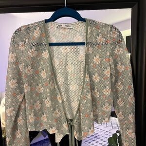 Zara Floral Knit Tie Wrap Cardigan ~ Size M